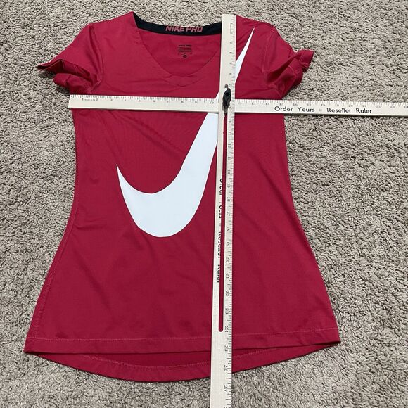Nike Pro Shirt Womens Small Red Commpression Athletic V Neck Dir-FIT - Picture 8 of 10